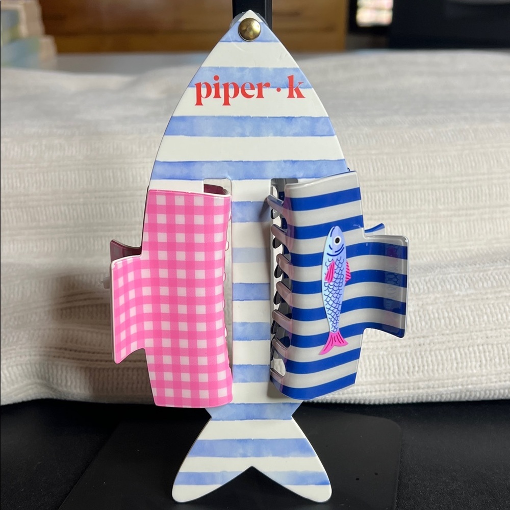Piper K | Fish Gingham Hair Clips 🐟🩷🐟
